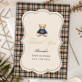 Tarjeta De Agradecimiento Preppy Polo Teddy Bear Luxury Beige Baby Shower