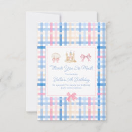 Tarjeta De Agradecimiento Preppy Seashell Sandcastle Pastel Gingham