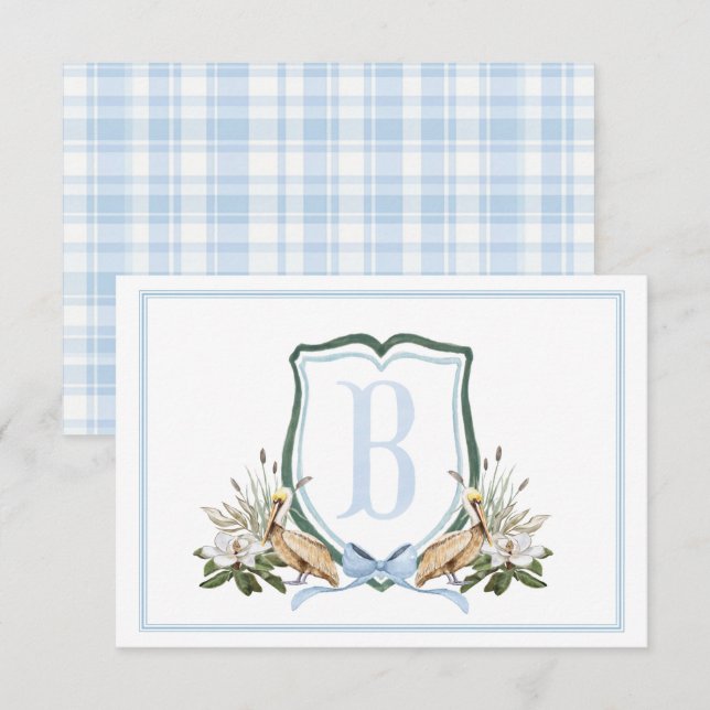 Tarjeta De Agradecimiento Preppy Southern Blue Boy Pelican Baby Shower (Anverso / Reverso)