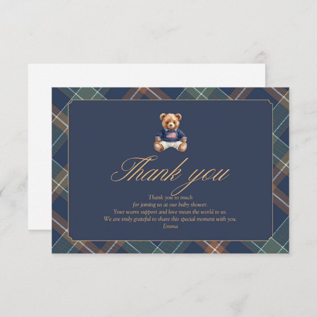 Tarjeta De Agradecimiento Preppy teddy bear Thank You Card (Anverso / Reverso)