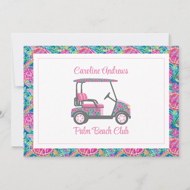 Tarjeta De Agradecimiento Preppy Turtles Palm Beach Golf Cart (Anverso)