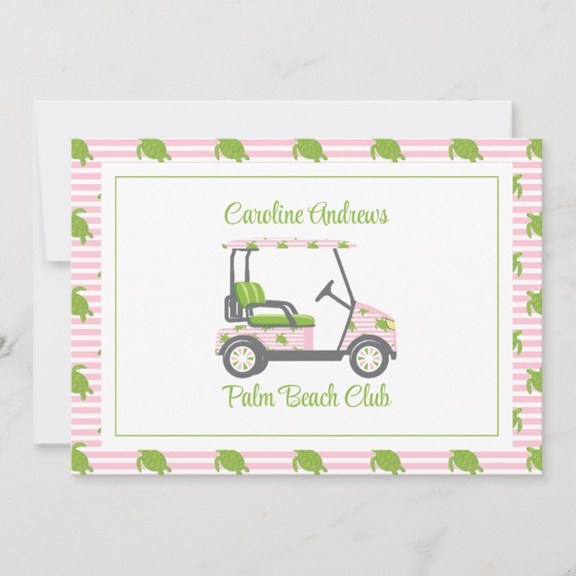 Tarjeta De Agradecimiento Preppy Turtles Palm Beach Golf Cart Personalized (Anverso)