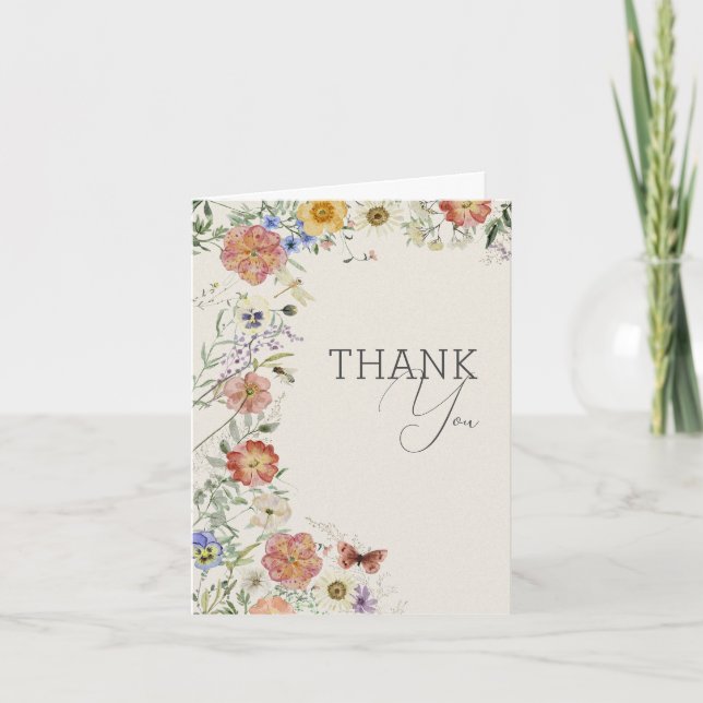 Tarjeta De Agradecimiento Pressed Wildflower Bridal Shower Thank You Card (Anverso)