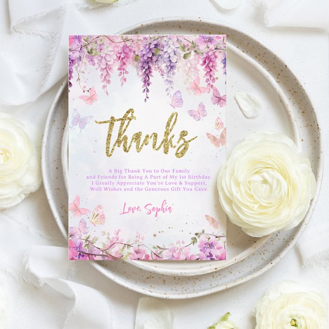 Tarjeta De Agradecimiento PRESUPUESTO Mariposa Dorada Wisteria Femenina Cump (Subido por el creador)