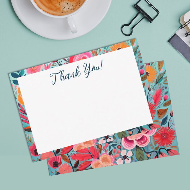 Tarjeta De Agradecimiento Pretty Botanical Girly Floral Thank You (A pretty colorful floral thank you card. Coordinates with other stationery items.)