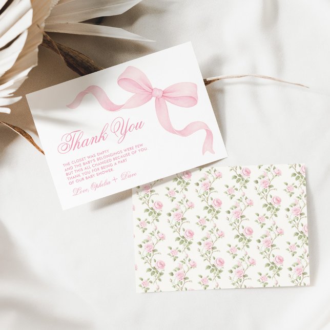 Tarjeta De Agradecimiento Pretty Coquette Pink Bow Girl Baby Shower (Subido por el creador)