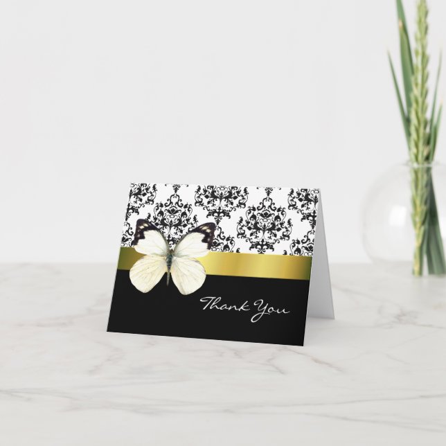 Tarjeta de agradecimiento Pretty Damask & Butterfl (Anverso)
