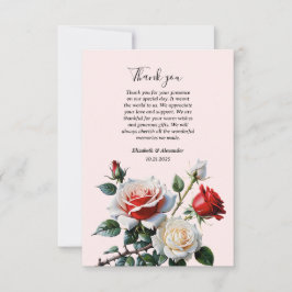 Tarjeta De Agradecimiento Pretty pink white red roses floral wedding