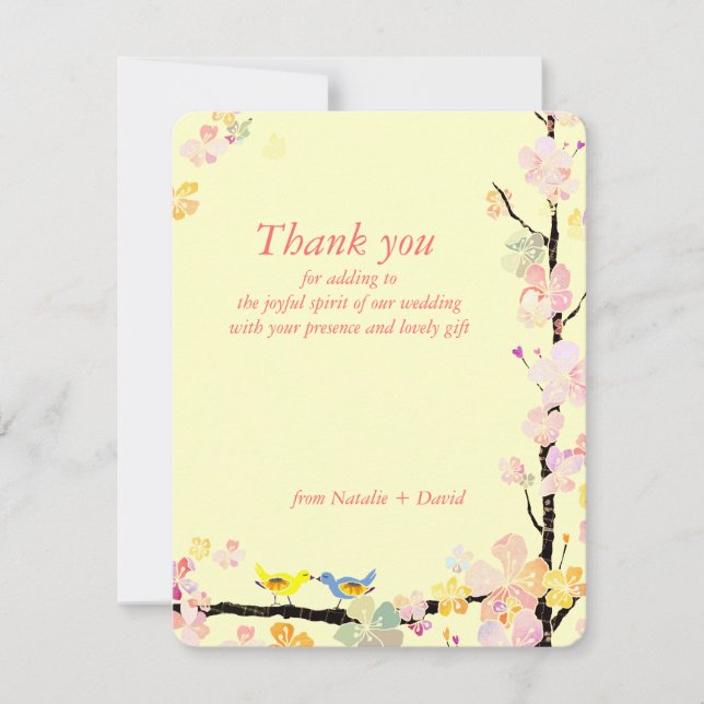 Tarjeta De Agradecimiento Primavera Amor Aves Creamy Boda Gracias (Anverso)