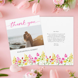 Tarjeta De Agradecimiento Primavera elegante de escritura floral Boda de flo