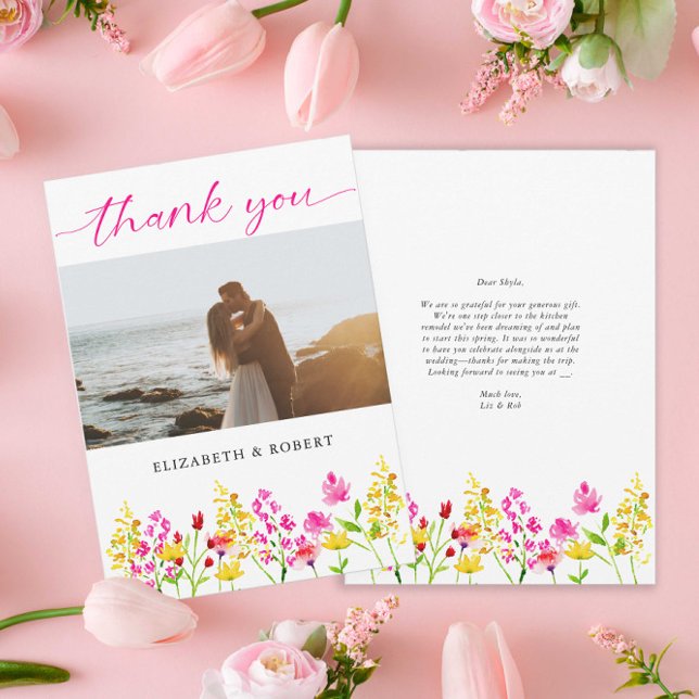 Tarjeta De Agradecimiento Primavera elegante de escritura floral Boda de flo (Subido por el creador)