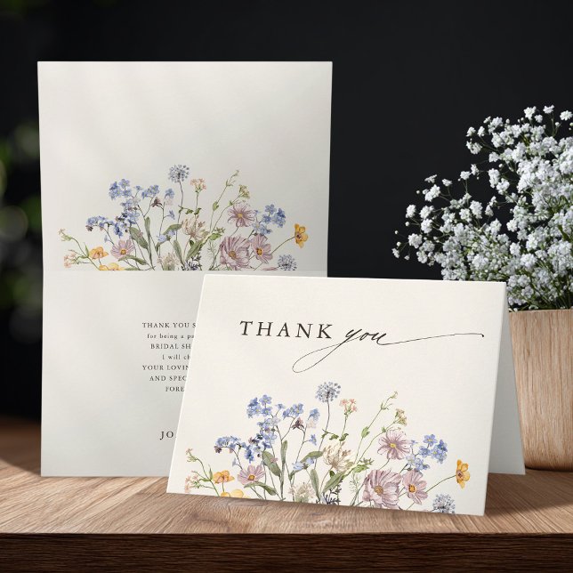 Tarjeta De Agradecimiento Primavera Flor silvestre Meadow Jardín de la novia (Spring Wildflower Meadow Garden Bridal Shower Thank You Card)