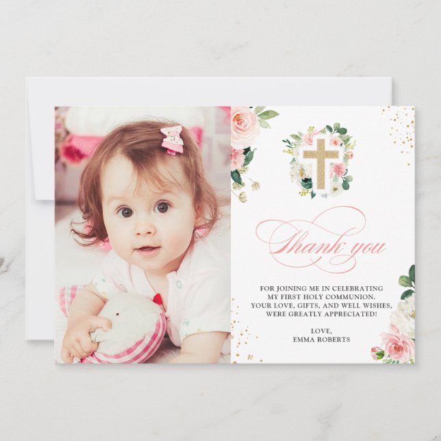 Tarjeta De Agradecimiento Primer bautismo de la comunidad Rubor religioso Ro (Anverso)