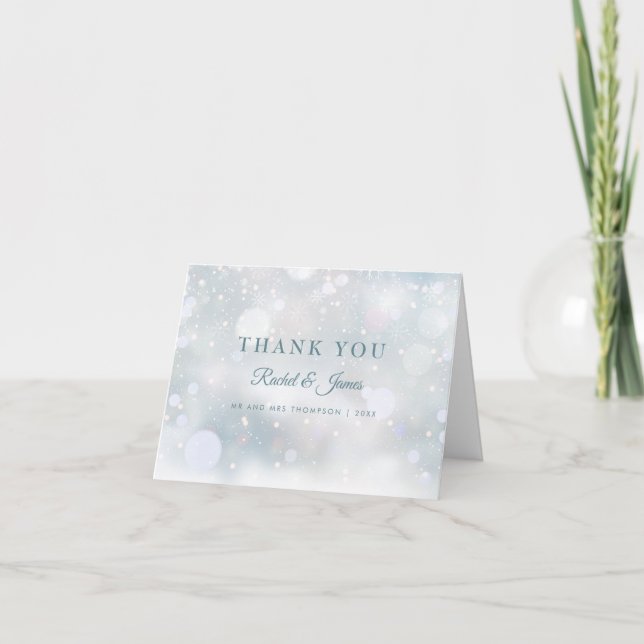 Tarjeta De Agradecimiento Primer Boda de secuencias de nieve Gracias (Anverso)