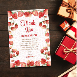 Tarjeta De Agradecimiento Primer cumpleaños de Berry rosa dulce niña fresa
