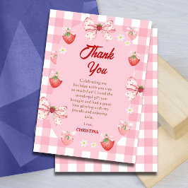 Tarjeta De Agradecimiento Primer cumpleaños de Berry rosa fresa cuadros dulc