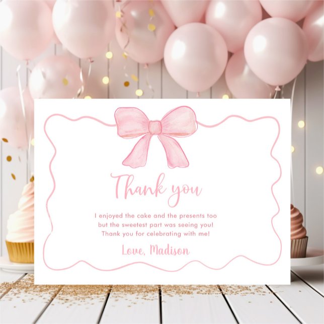 Tarjeta De Agradecimiento Primer cumpleaños de Bow Rosado (Subido por el creador)