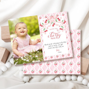 Tarjeta De Agradecimiento Primer cumpleaños de Cherry