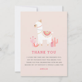 Tarjeta De Agradecimiento Primer cumpleaños de Cute Full Llama Fun Pink