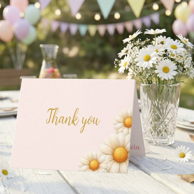 Tarjeta De Agradecimiento Primer Cumpleaños de Daisy ¿No es UNAderful? Boho  (Daisy 1st Birthday Isn't She ONEderful Boho Folded Thank You Card)