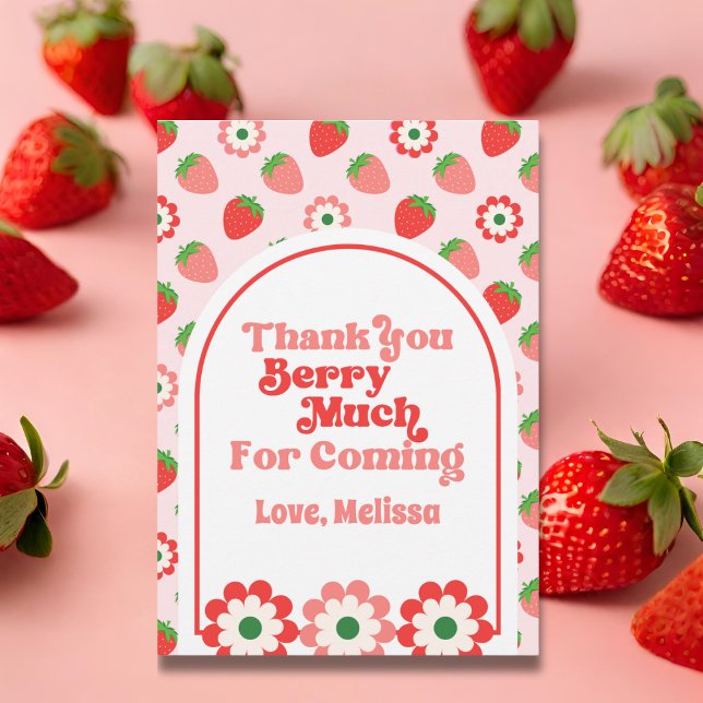 Tarjeta De Agradecimiento Primer cumpleaños de la Berry Roja Cute Pink (Subido por el creador)
