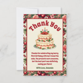 Tarjeta De Agradecimiento Primer cumpleaños de la cereza de cosecha de vinta