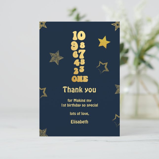 Tarjeta De Agradecimiento Primer cumpleaños de la cuenta regresiva de Año Nu (Anverso de pie)