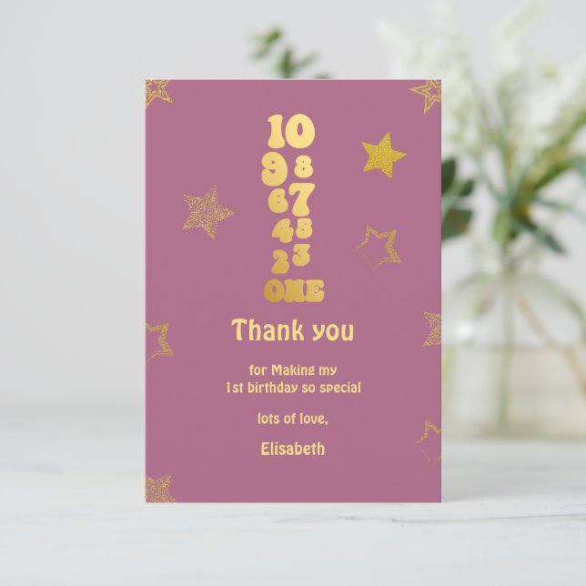 Tarjeta De Agradecimiento Primer cumpleaños de la cuenta regresiva de Año Nu (Anverso de pie)