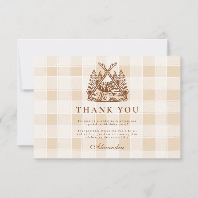 Tarjeta De Agradecimiento Primer cumpleaños de la selva de la montaña de un  (Anverso)