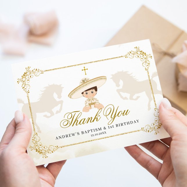 Tarjeta De Agradecimiento Primer cumpleaños de niño mexicano de oro blanco (Subido por el creador)