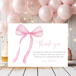 Tarjeta De Agradecimiento Primer cumpleaños de Pink Bow Coquette