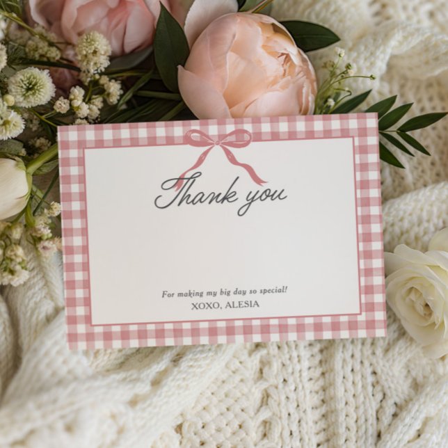 Tarjeta De Agradecimiento Primer cumpleaños de Pink Gingham Plaid (Subido por el creador)