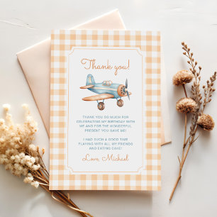 Tarjeta De Agradecimiento Primer cumpleaños del avión de Gingham Time Flies