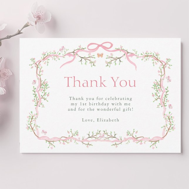 Tarjeta De Agradecimiento Primer cumpleaños del Jardín de Primavera Verde y  (Subido por el creador)