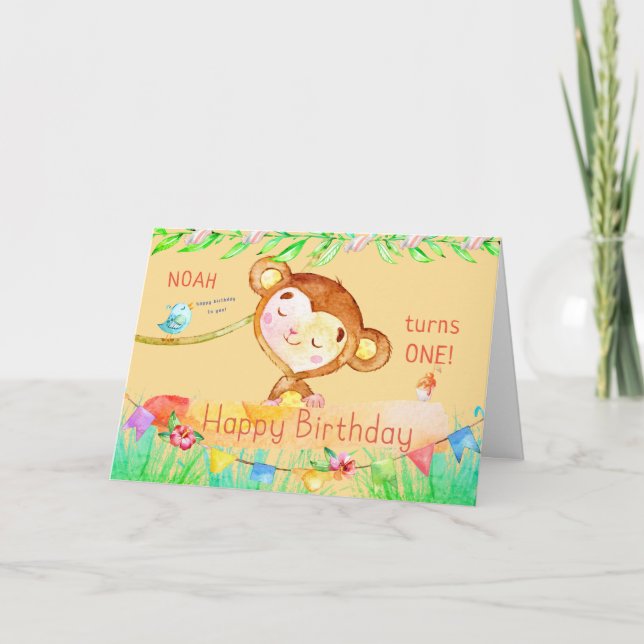 Tarjeta De Agradecimiento Primer cumpleaños del mono más rico (Anverso)