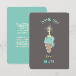 Tarjeta De Agradecimiento Primer cumpleaños del niño de Mint Green Ice Cream