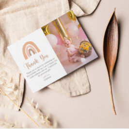 Tarjeta De Agradecimiento Primer cumpleaños del Pastel Rosa Arcoiris Boho