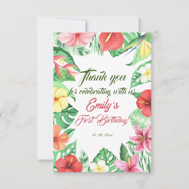 Tarjeta De Agradecimiento Primer cumpleaños del Safari de la Selva Tropical (Anverso)