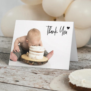 Tarjeta De Agradecimiento Primer cumpleaños Foto personalizada Letra a mano 