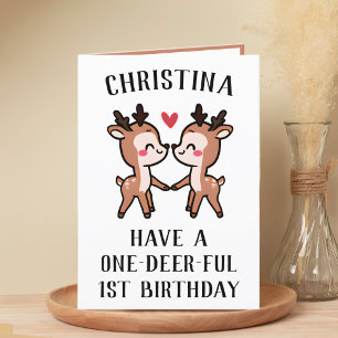 Tarjeta De Agradecimiento Primer cumpleaños lindo divertido ciervo maravillo