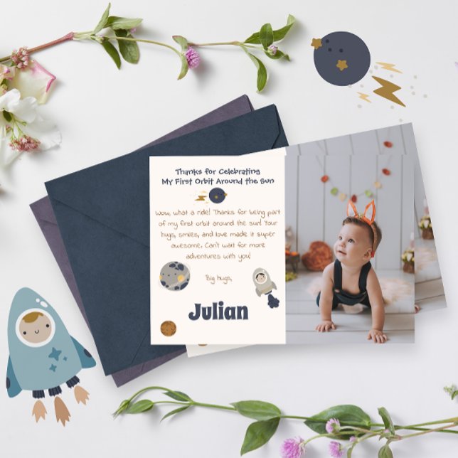 Tarjeta De Agradecimiento Primer cumpleaños, ¡primera órbita alrededor del s (Subido por el creador)