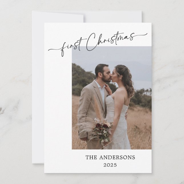 Tarjeta De Agradecimiento Primer guión de Navidad 2 Navidades Bodas de fotos (Anverso)