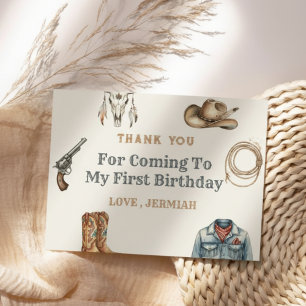 Tarjeta De Agradecimiento Primer Rodeo Cumpleaños Salvaje Oeste Vaquero Azul