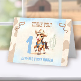 Tarjeta De Agradecimiento Primer Rodeo Oeste Cowboy Caballo Nacido Niño