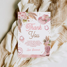 Tarjeta De Agradecimiento Primer Rodeo Rosa Boho Primer Cumpleaños