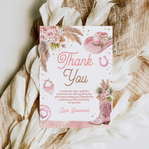 Tarjeta De Agradecimiento Primer Rodeo Rosa Boho Primer Cumpleaños