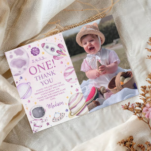 Tarjeta De Agradecimiento Primer viaje alrededor del espacio Chica Sun Prime