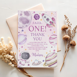 Tarjeta De Agradecimiento Primer viaje alrededor del espacio Chica Sun Prime