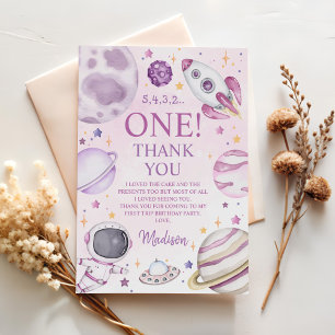 Tarjeta De Agradecimiento Primer viaje alrededor del espacio Chica Sun Prime