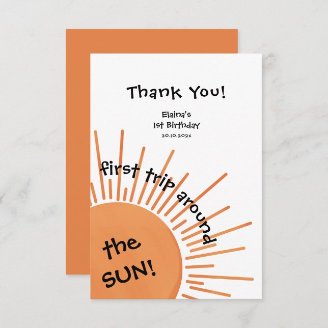 Tarjeta De Agradecimiento Primer viaje alrededor del primer cumpleaños del s (Anverso / Reverso)